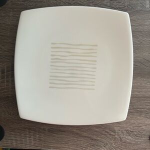 Mikasa Square Plates Set of 4 – White & Cream Neutral Design, Tan Wavy Stripe